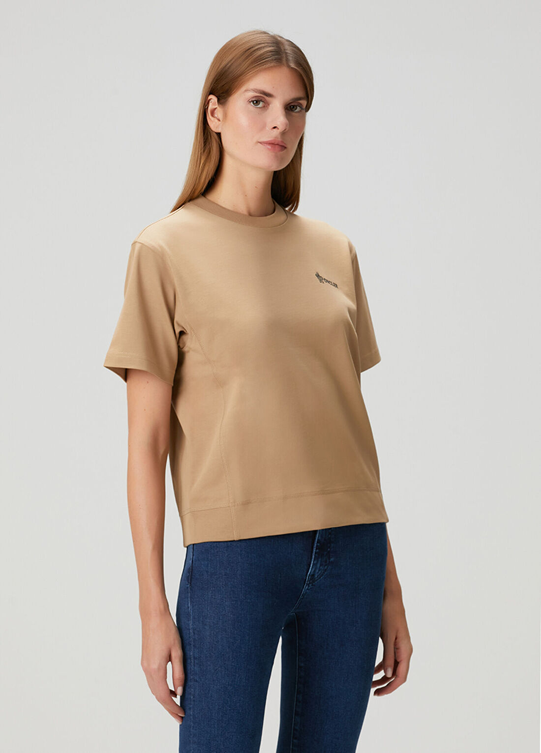 Moncler Grenoble Koyu Bej Logolu T-shirt görsel 3