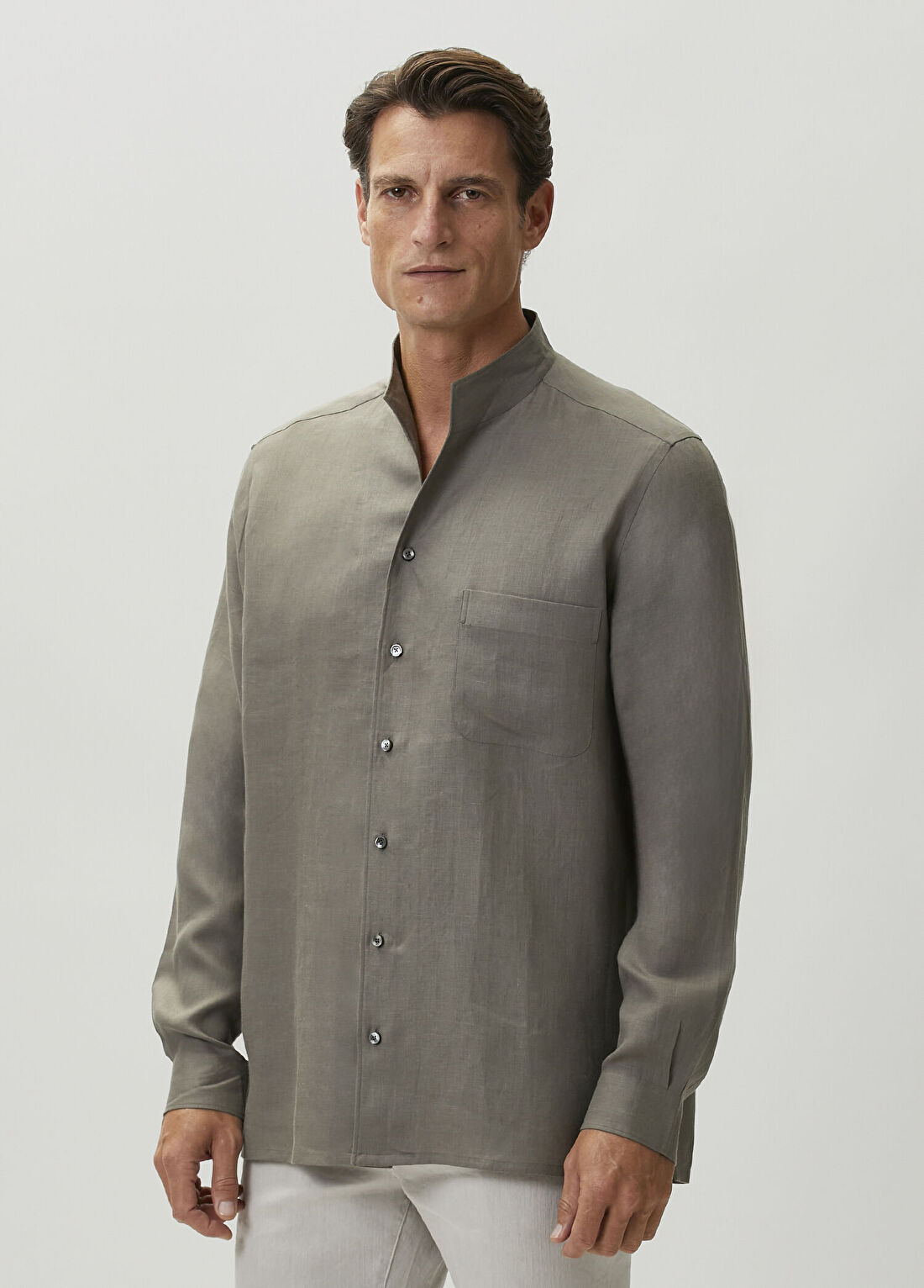 Zegna Kahverengi Keten Gömlek görsel 3