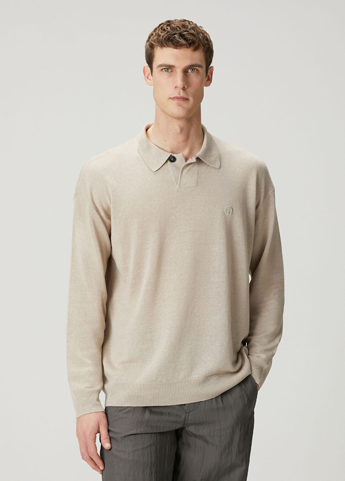 Giorgio Armani Bej Polo Yaka Keten Triko