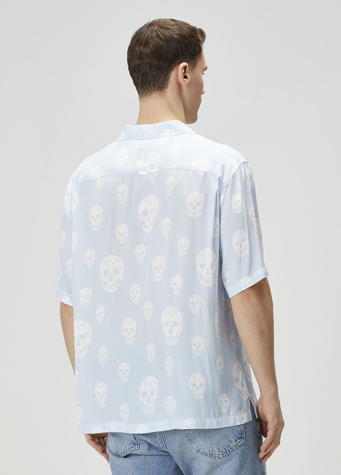 McQueen Mavi Kurukafa Desenli Hawaiian Gömlek görsel 4