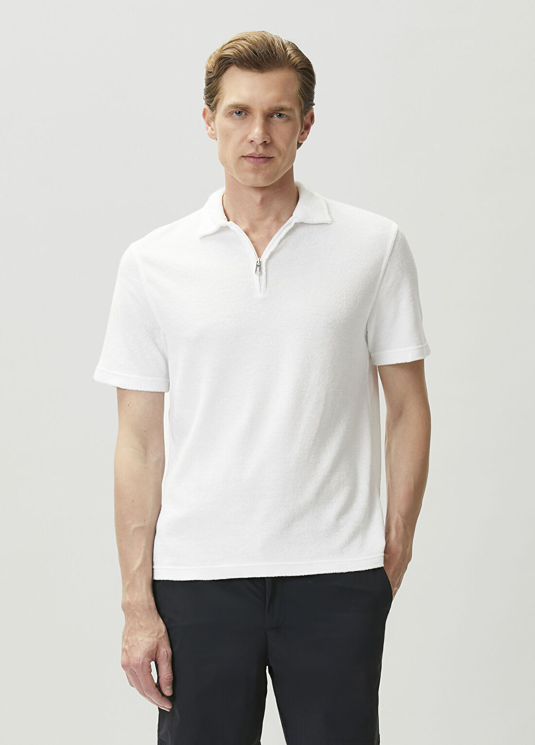 Fedeli Beyaz Havlu Dokulu Polo T-shirt
