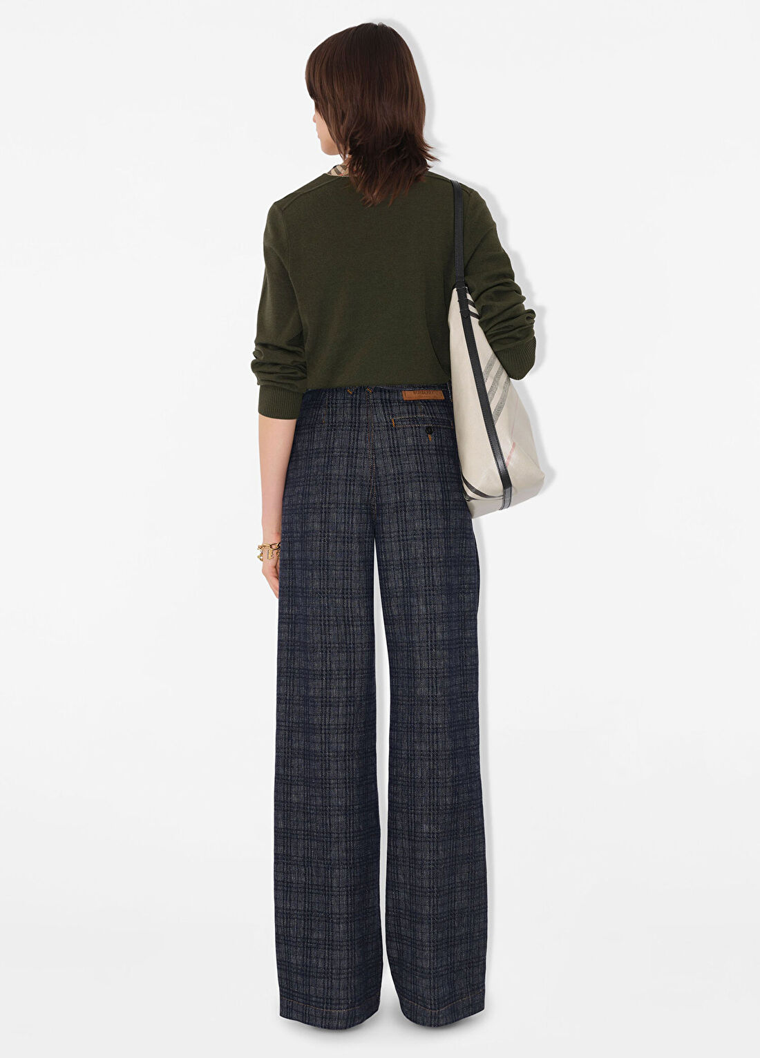 Burberry Check Trim Haki Yün Kadın Triko Kazak görsel 4