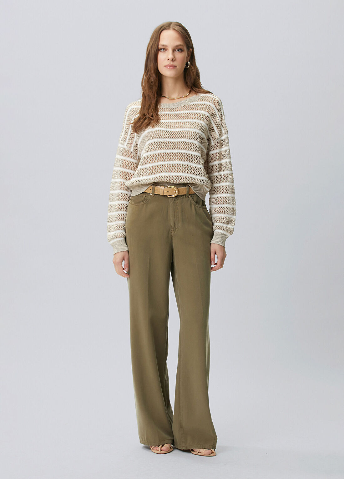 Network Wide Leg Haki Tencel Karışımlı Casual Pantolon