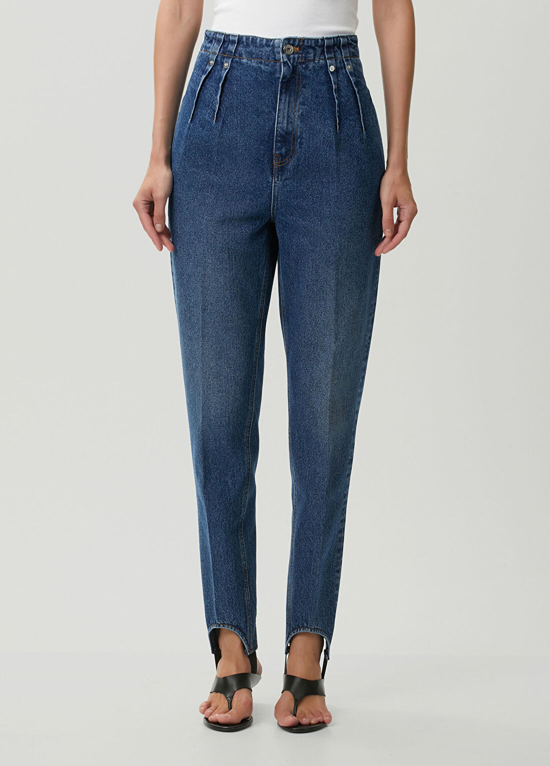 Mugler Mavi Paçası Bantlı Jean Pantolon görsel 2