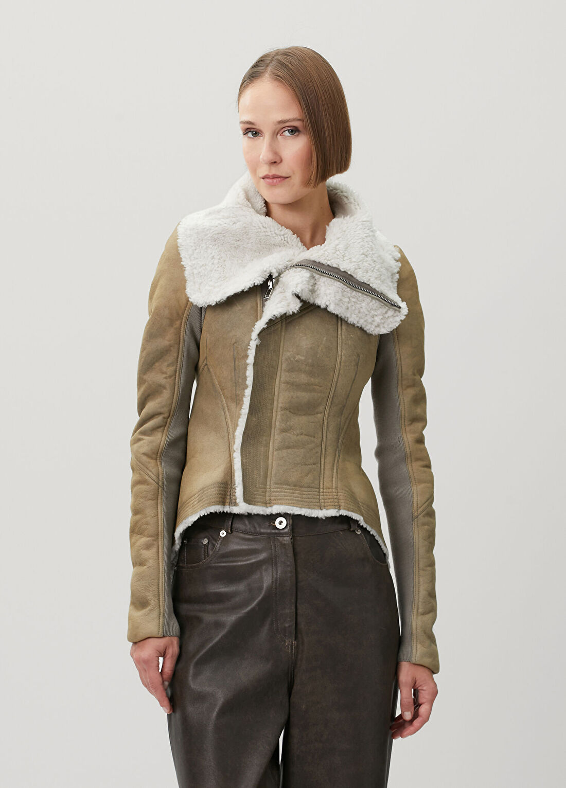 Rick Owens Vizon Shearling Deri Ceket görsel 3