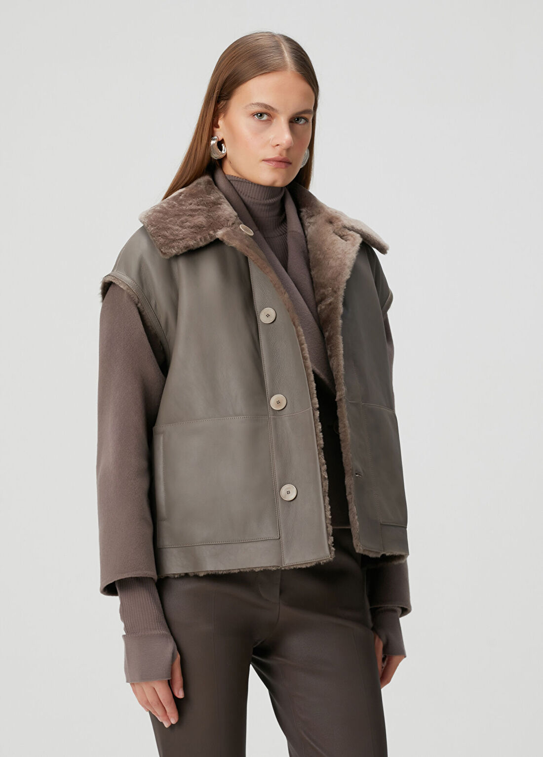 Joseph Vizon Shearling Deri Yelek görsel 4