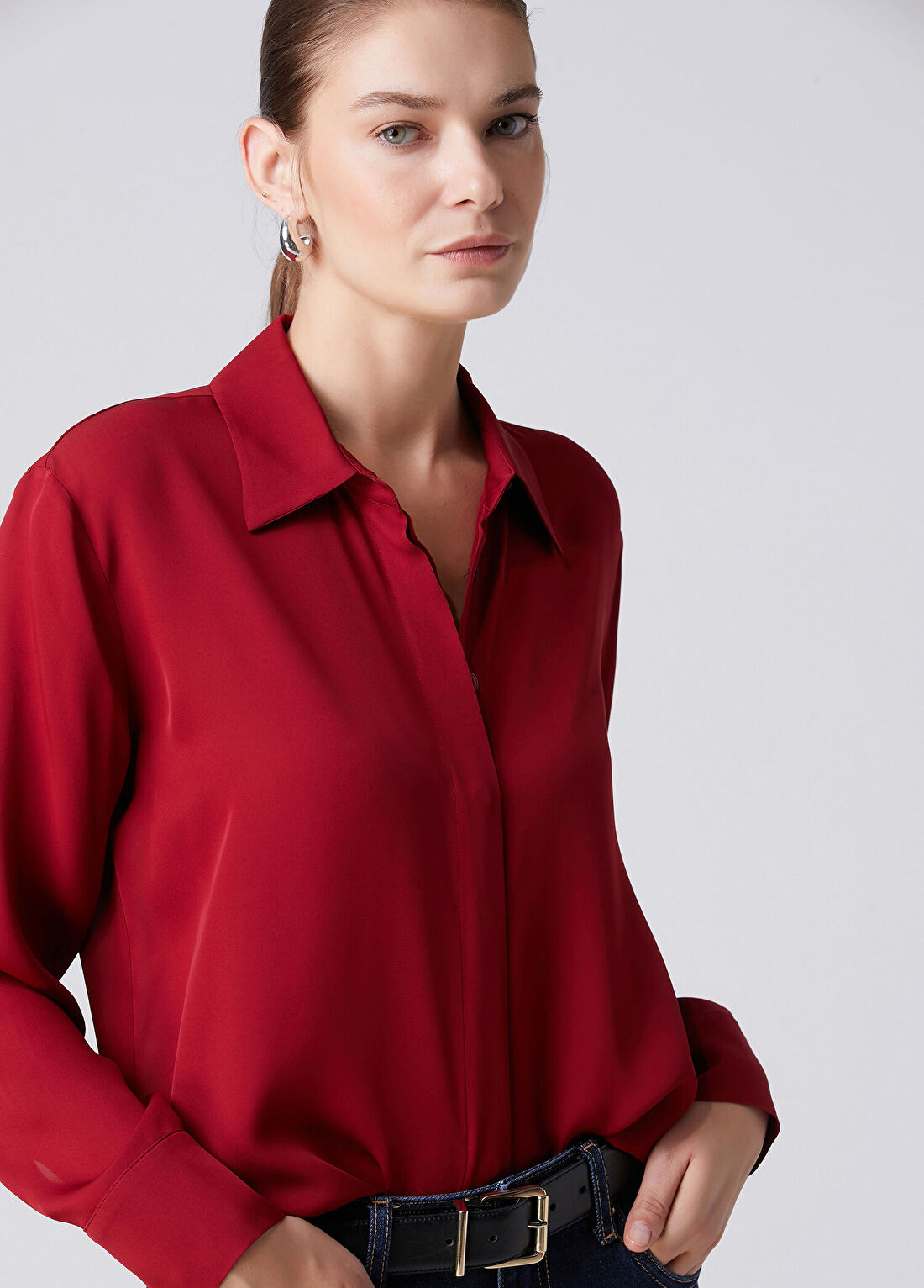 Beymen Collection Vişne İpek Gömlek görsel 2