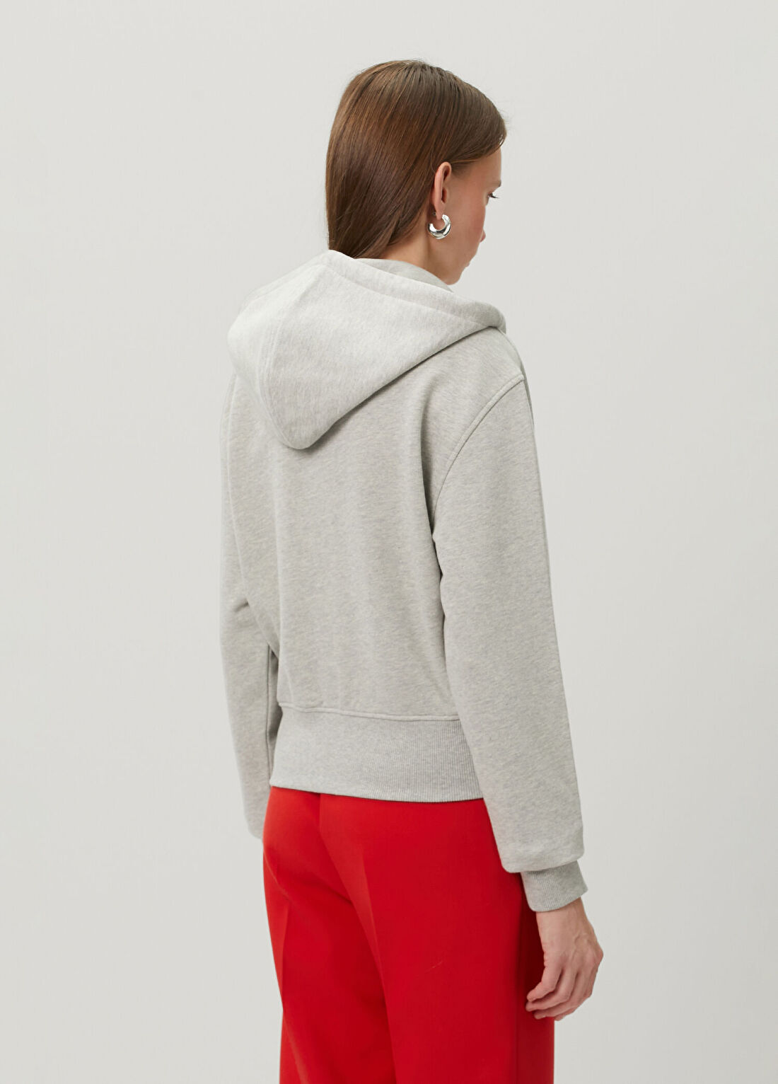 Ami Paris Gri Kapüşonlu Fermuarlı Sweatshirt görsel 4