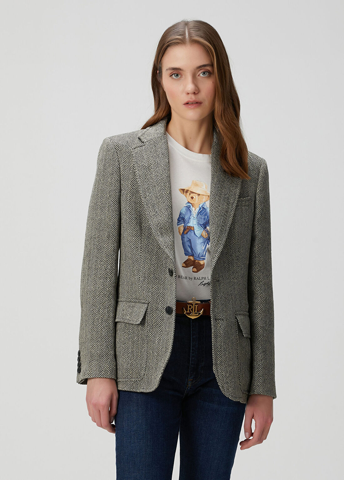 Polo Ralph Lauren Siyah Desenli Keten Blazer