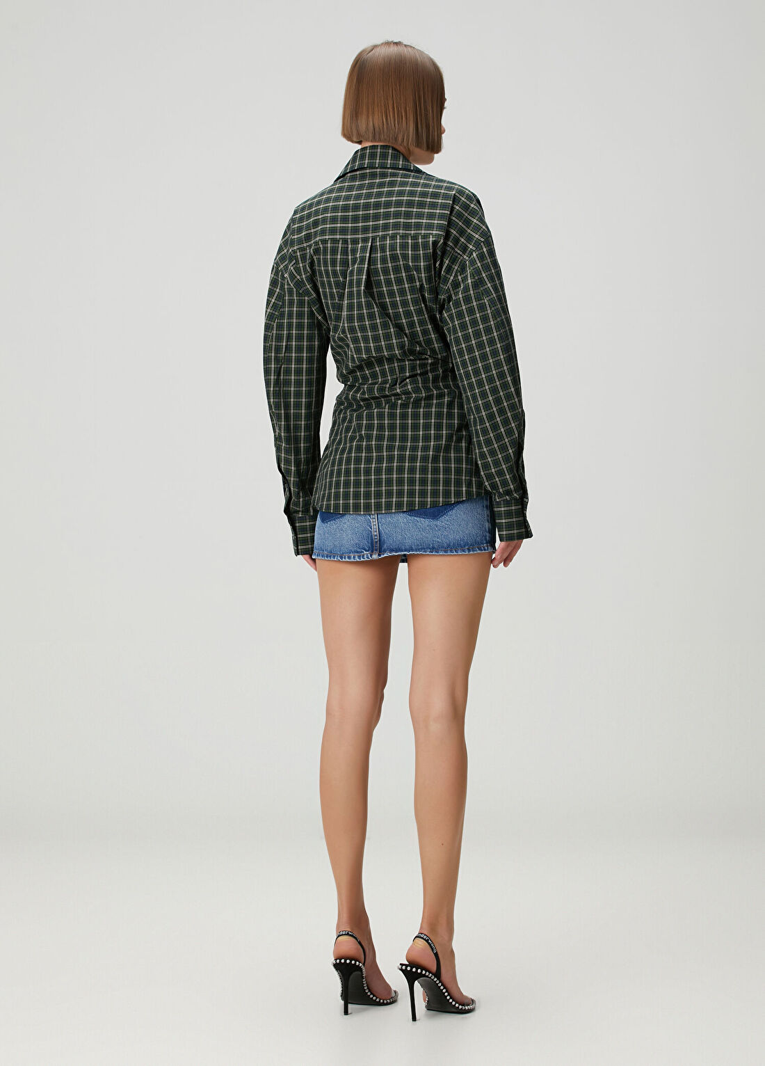 Alexander Wang Yeşil Ekose Desenli Garnili Mini Elbise görsel 4