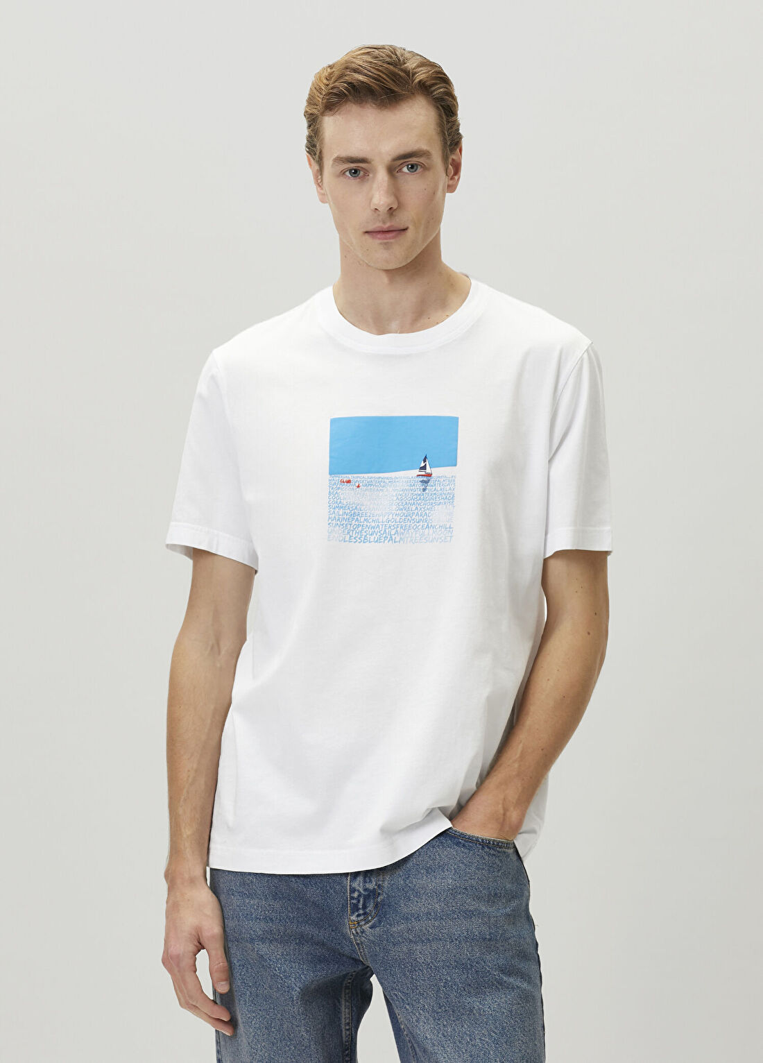 Beymen Club Beyaz Relax Fit Deniz Yelken Artwork T-shirt
