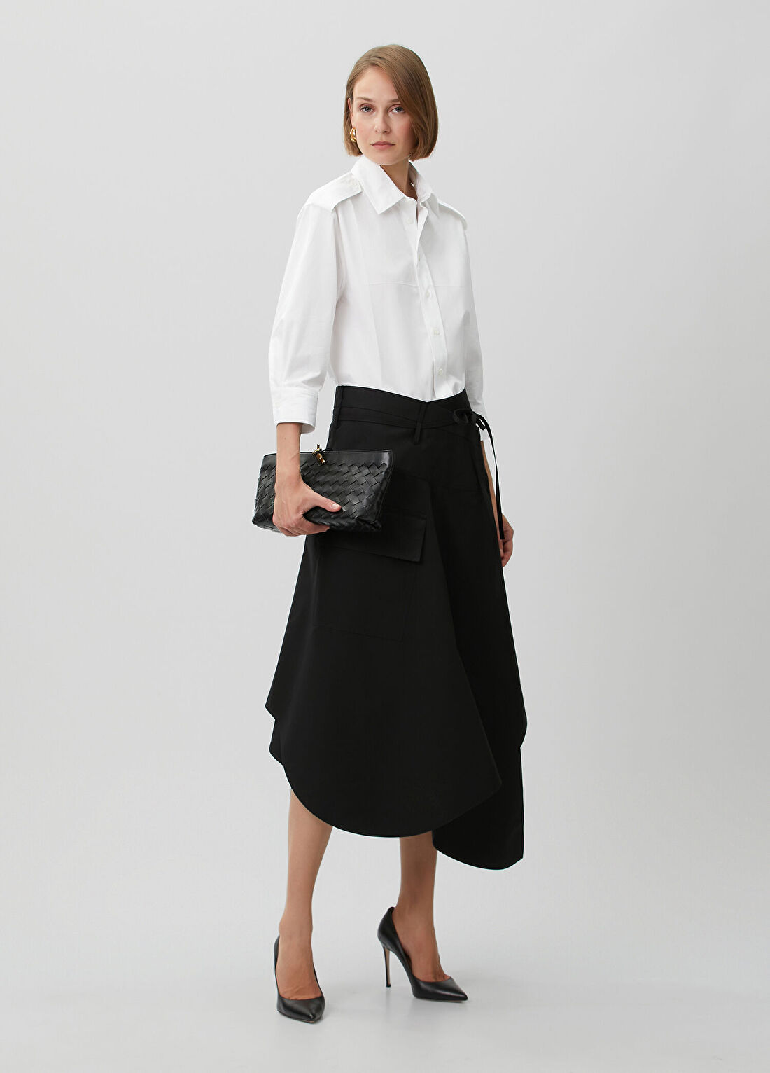 Bottega Veneta Siyah Asimetrik Etek