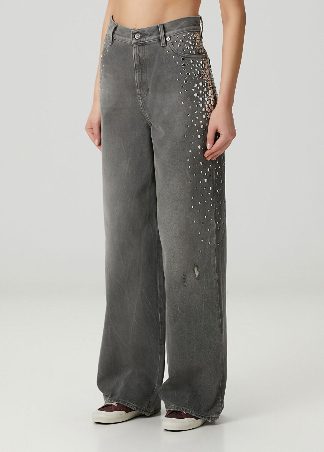 Golden Goose Journey Gri Troklu Boyfriend Jean Pantolon görsel 2