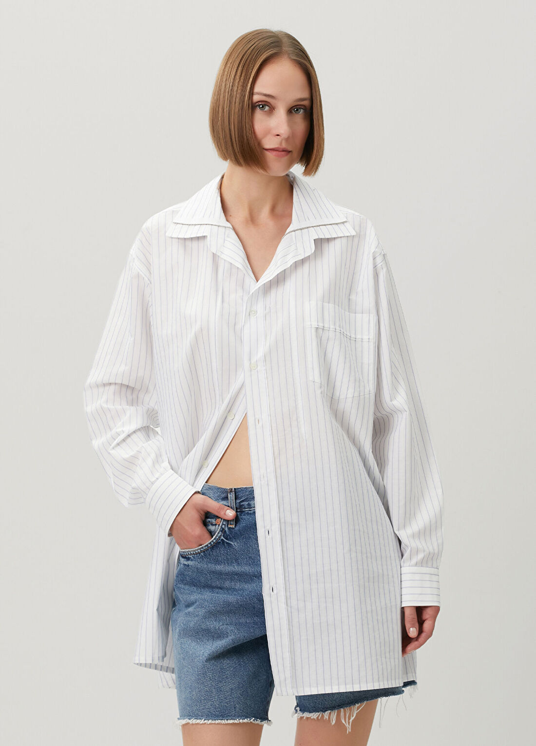 MM6 Maison Margiela Mavi Beyaz Çizgili Gömlek