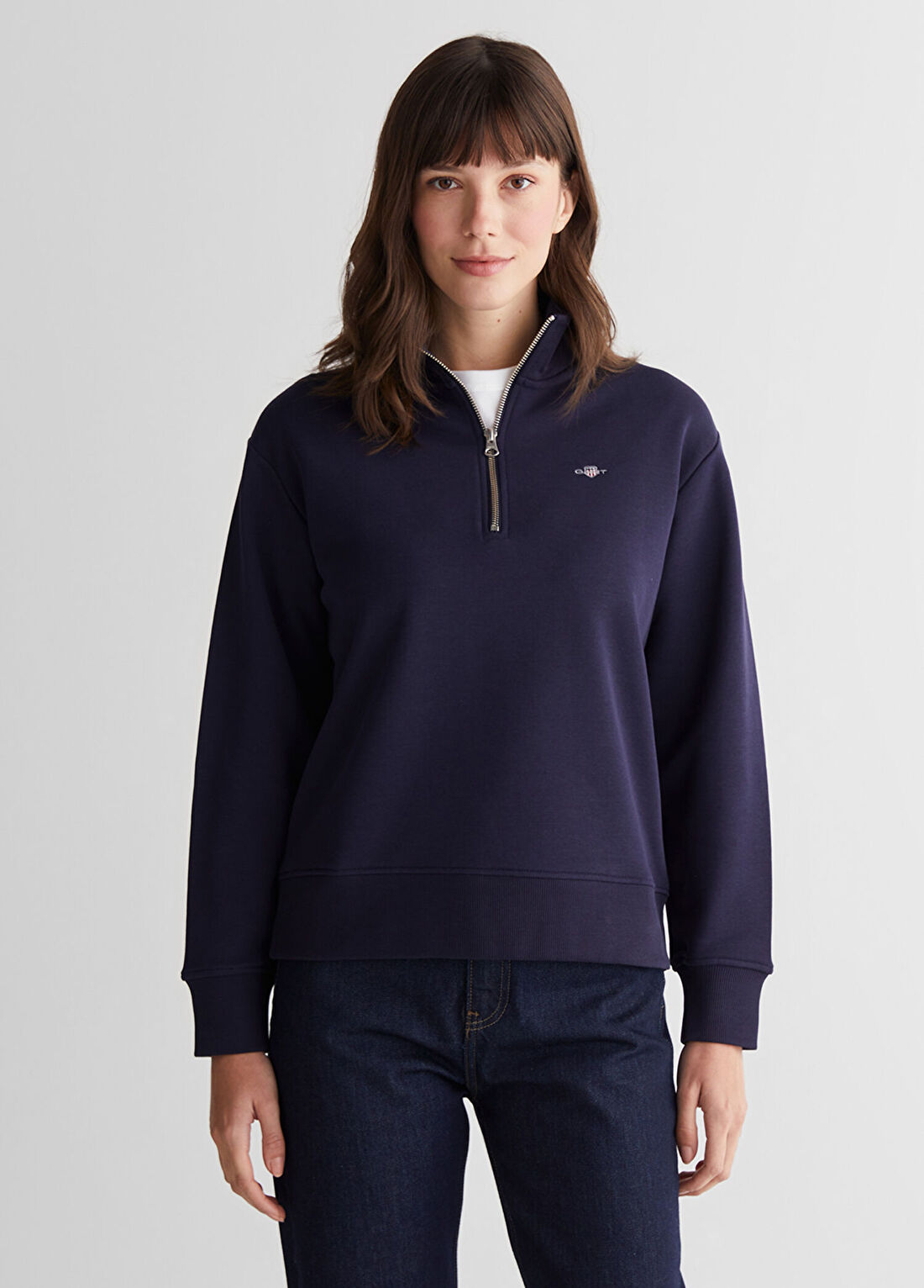 Gant Lacivert Relaxed Fit Yarım Fermuarlı Kadın Sweatshirt