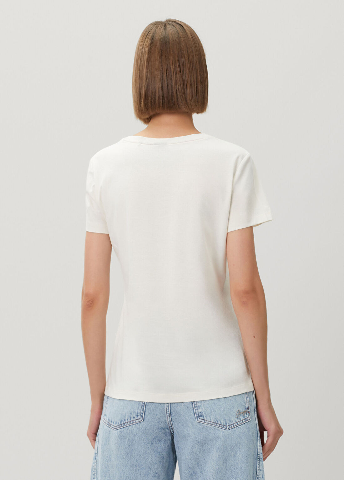Boss Beyaz Logo Baskılı T-shirt görsel 4