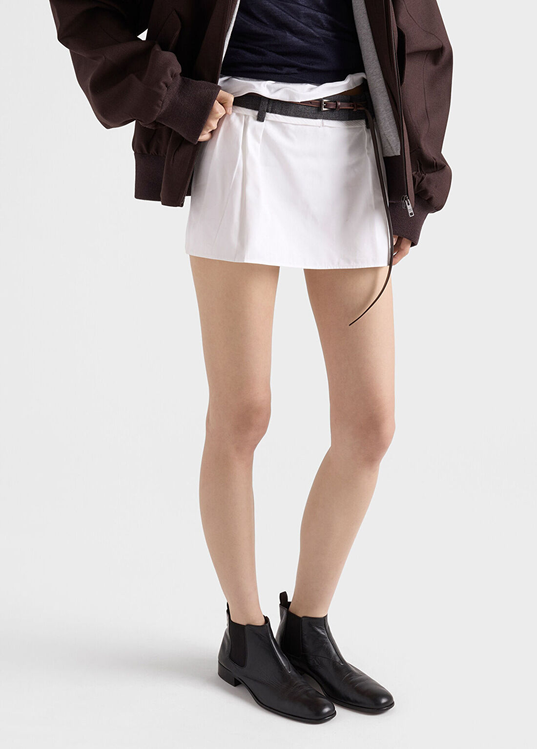 Prada Beyaz Poplin ve Rush Dikişli Kadın Mini Etek görsel 4