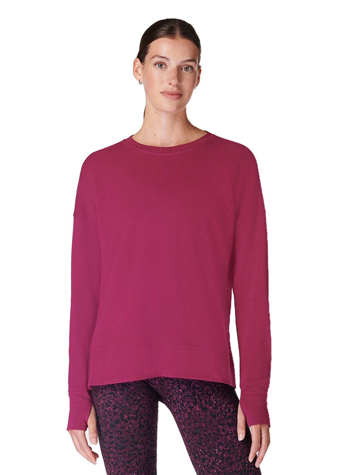 Sweaty Betty After Class Longline Kırmızı Kadın Spor Sweatshirt görsel 3