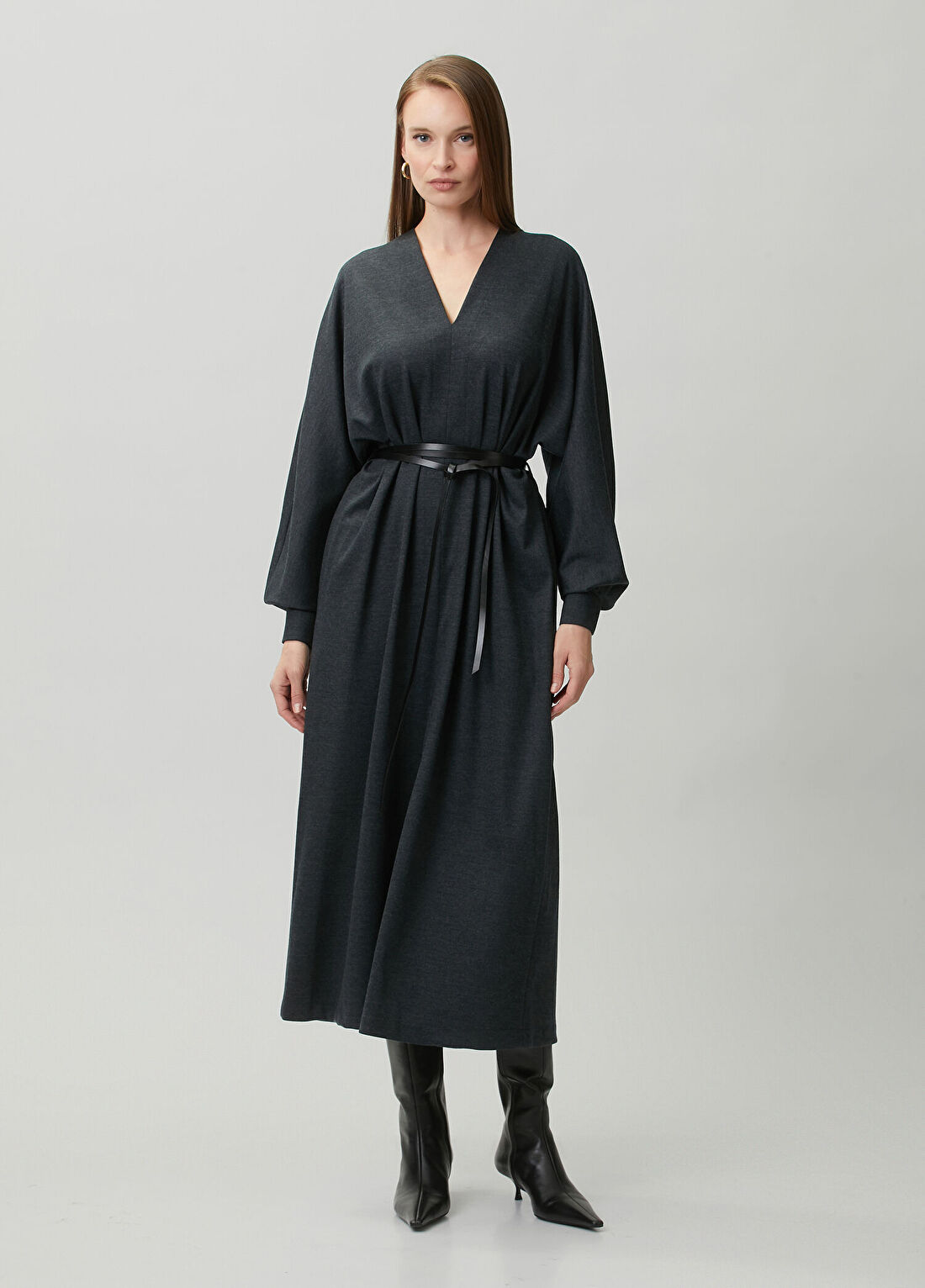 Harris Wharf London Antrasit Midi Yün Kimono Elbise