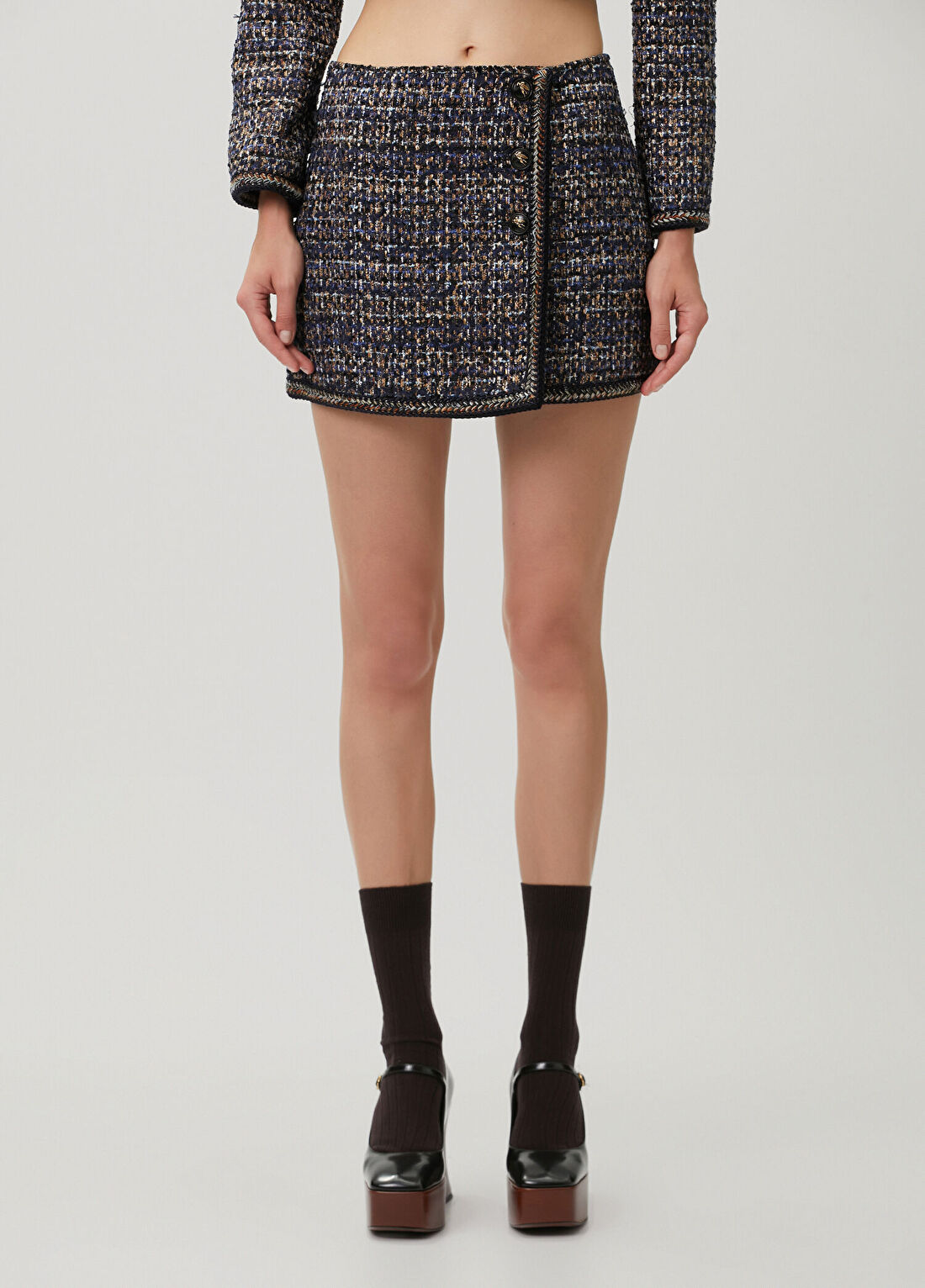 Etro Lacivert Mini Tweed Etek görsel 2