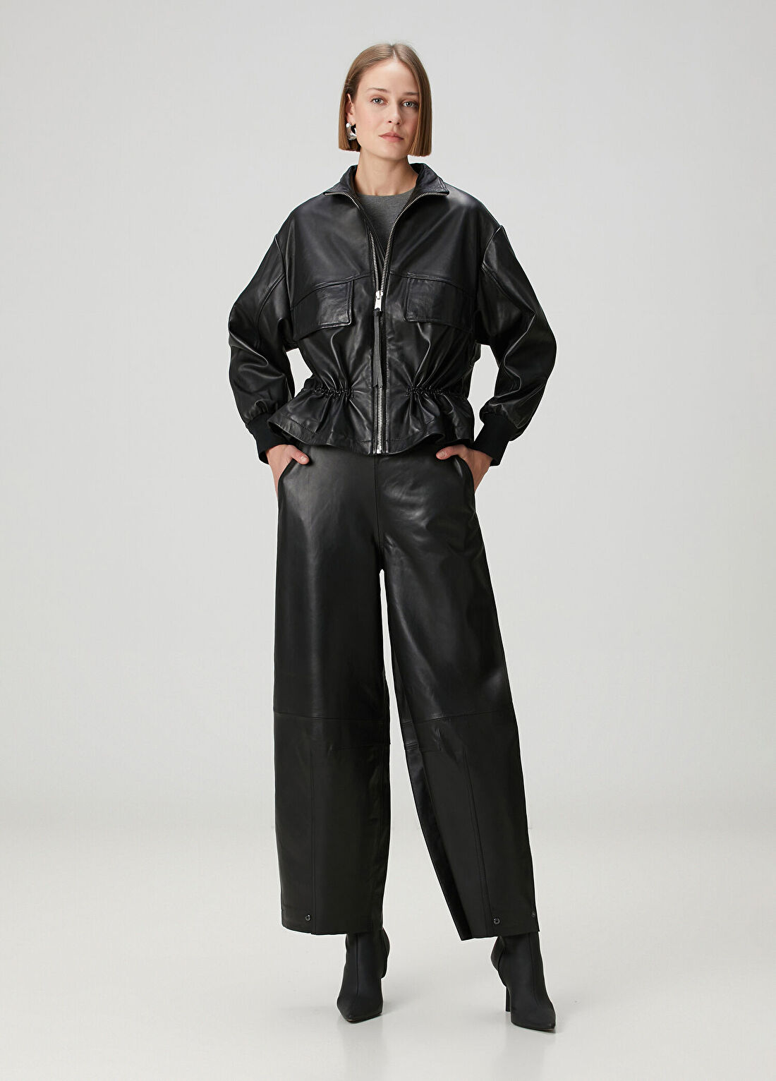 AllSaints Etta Siyah Deri Pantolon