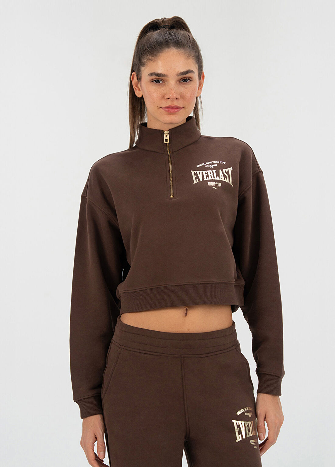 Everlast Bronx NYC Kahverengi Uzun Kollu Kadın Sweatshirt