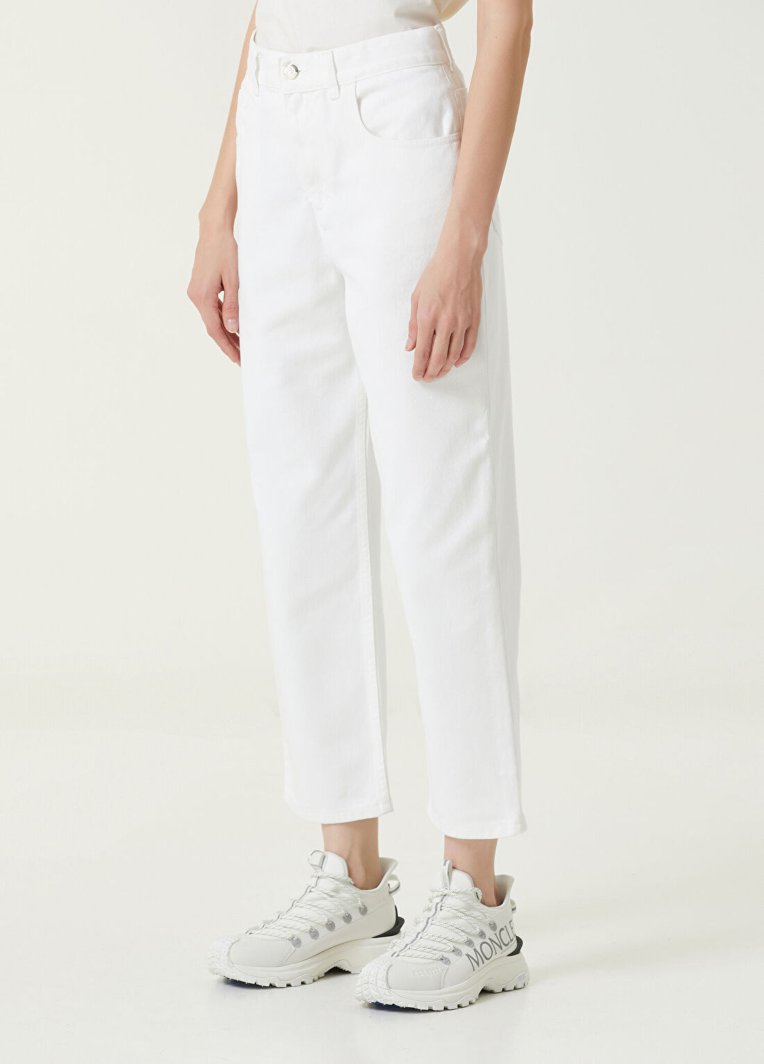 Moncler Beyaz Crop Straight Jean Pantolon görsel 2