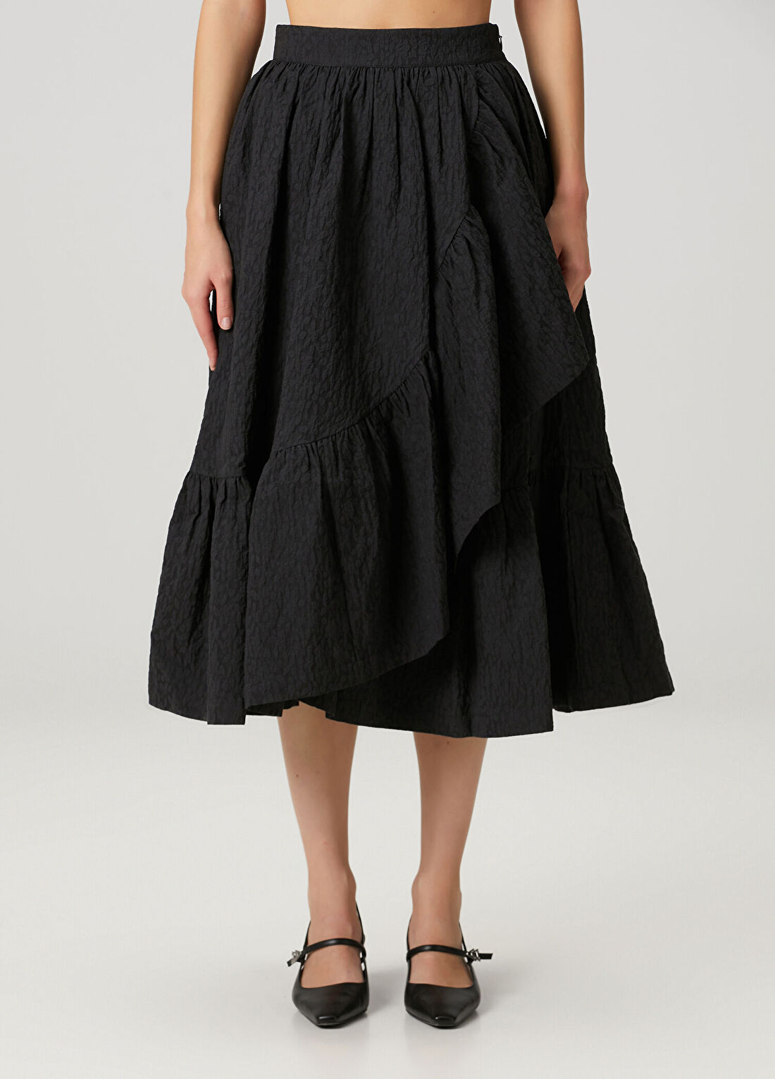 AllSaints Kelsi Siyah Midi Etek görsel 2