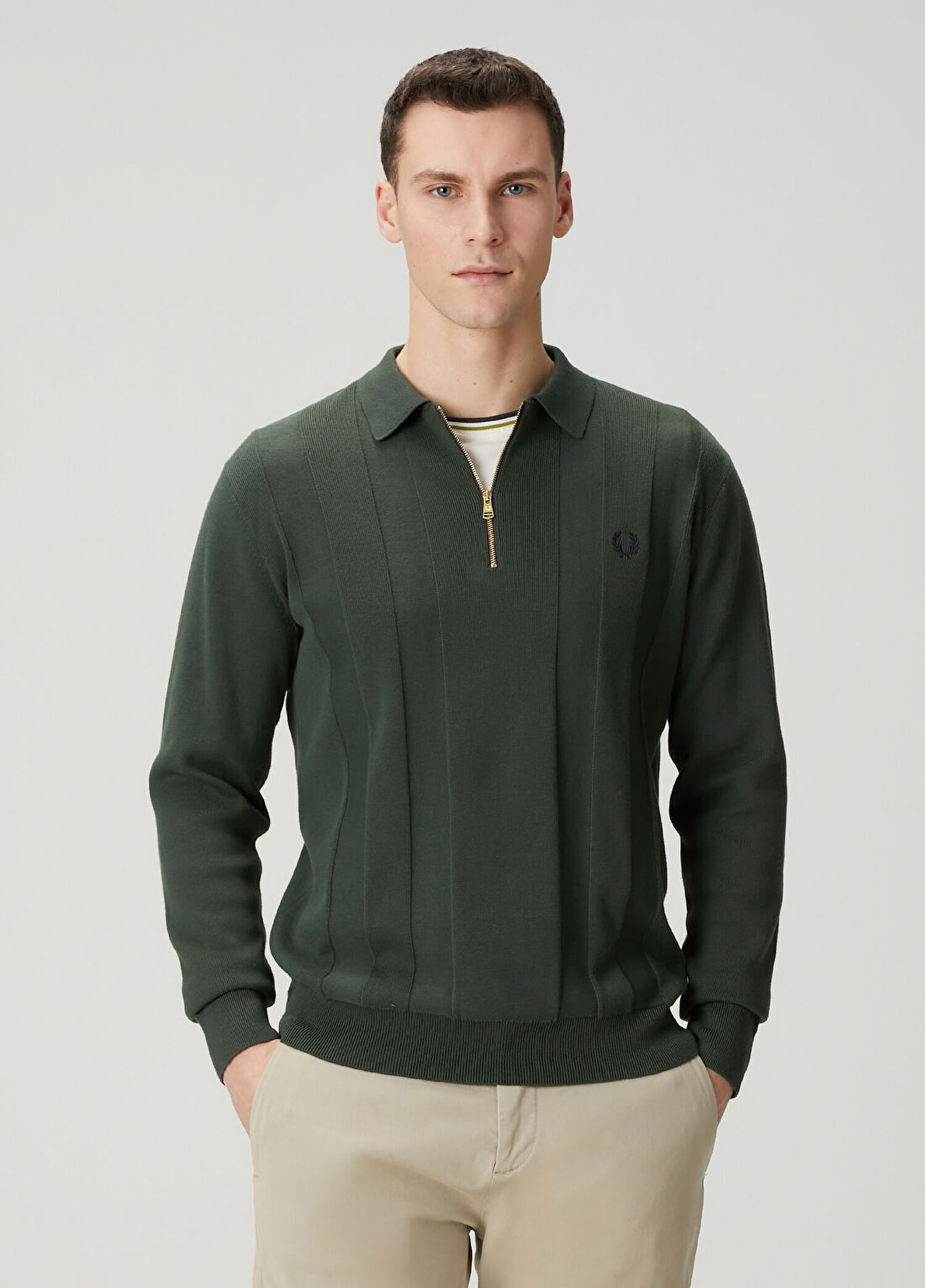 Fred Perry Regular Fit Koyu Yeşil Tonal Çizgili Gömlek