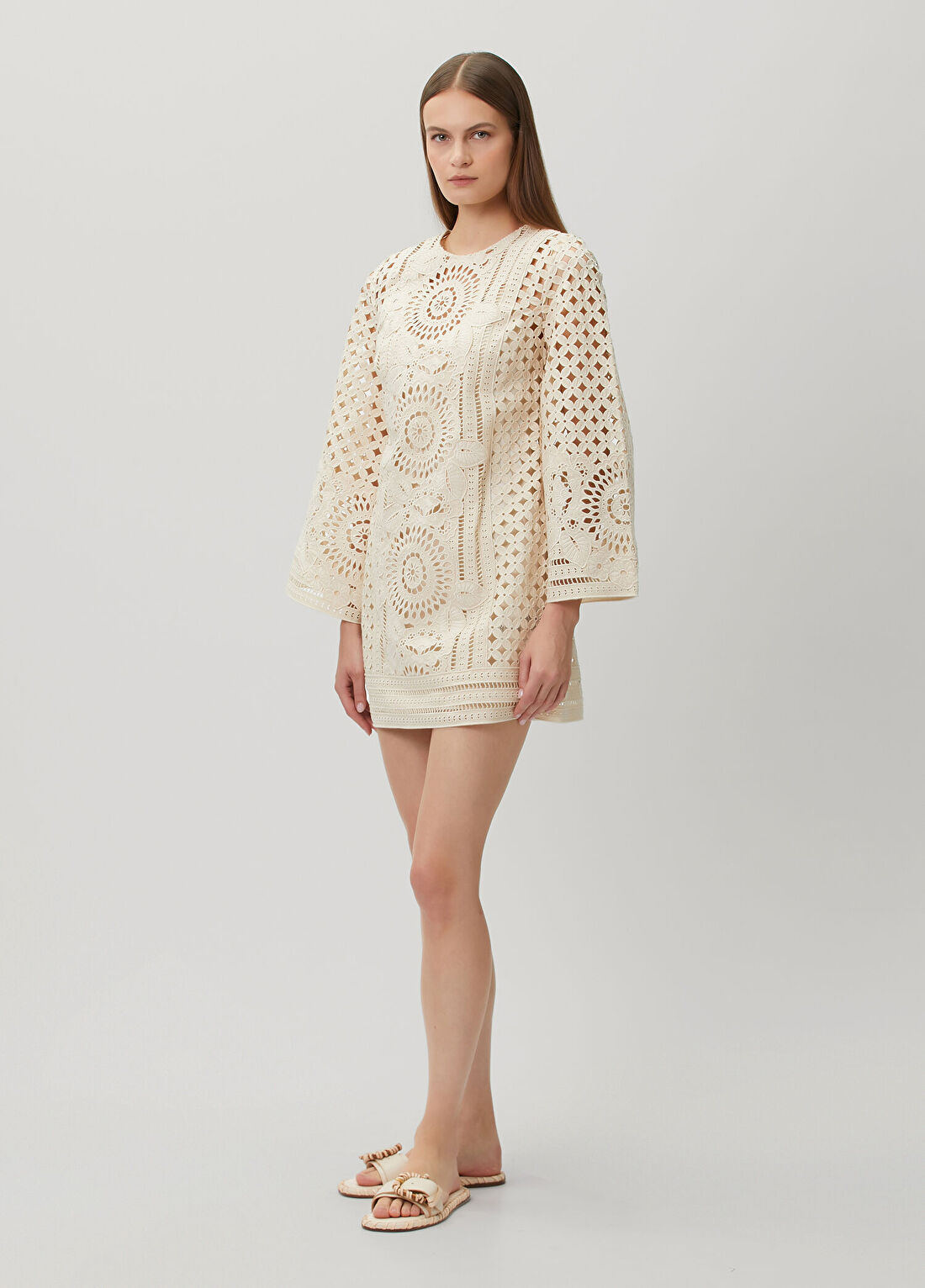 Zimmermann Indra Ekru Nakışlı Mini Elbise görsel 3