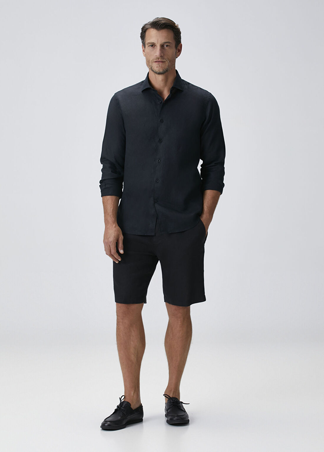 Beymen Collection Siyah Beli Kordonlu Keten Bermuda