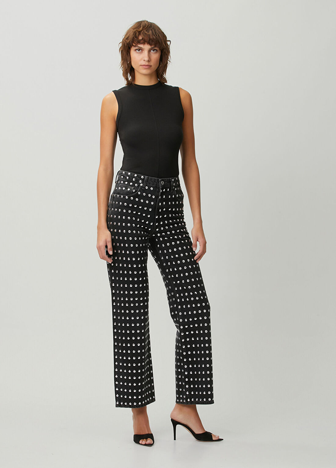 Academia Siyah Straight Leg Jean Pantolon