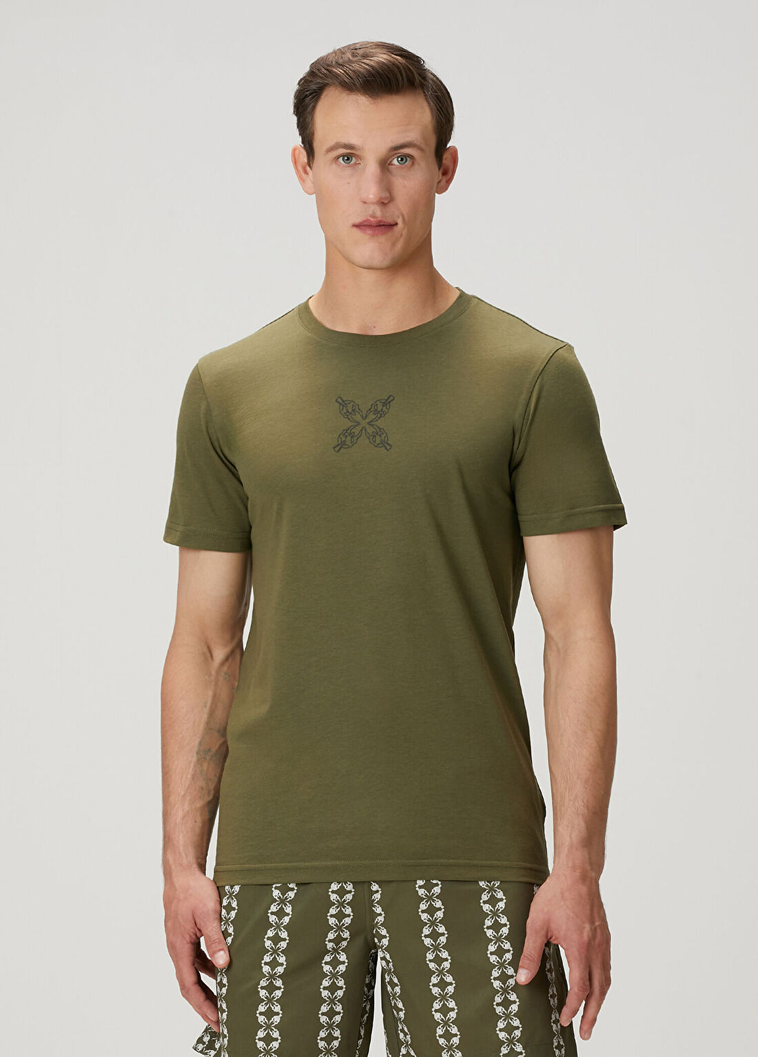 Bernotti Haki Logo Baskılı Basic T-shirt
