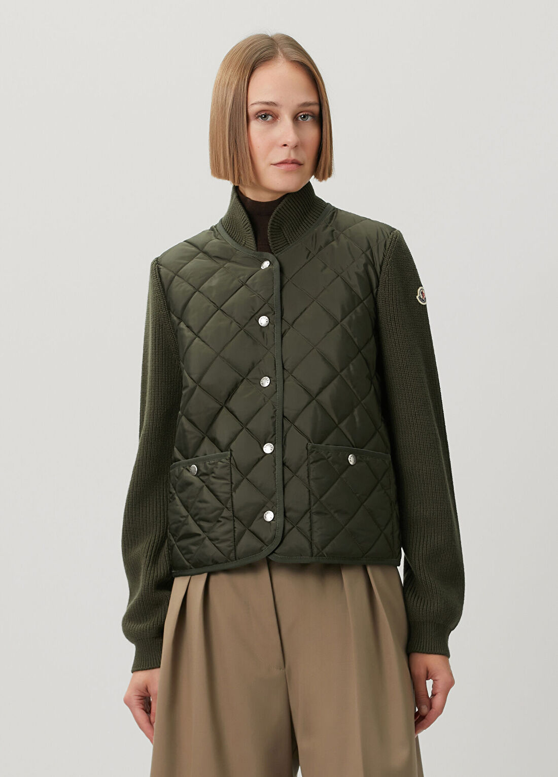 Moncler Haki Kapitoneli Yün Ceket görsel 3