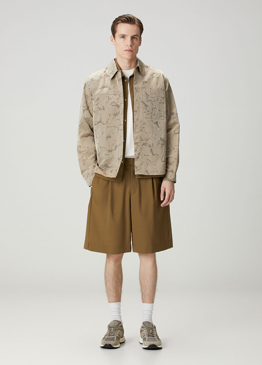 Laminar Relaxed Fit Camel Desenli Gömlek görsel 2