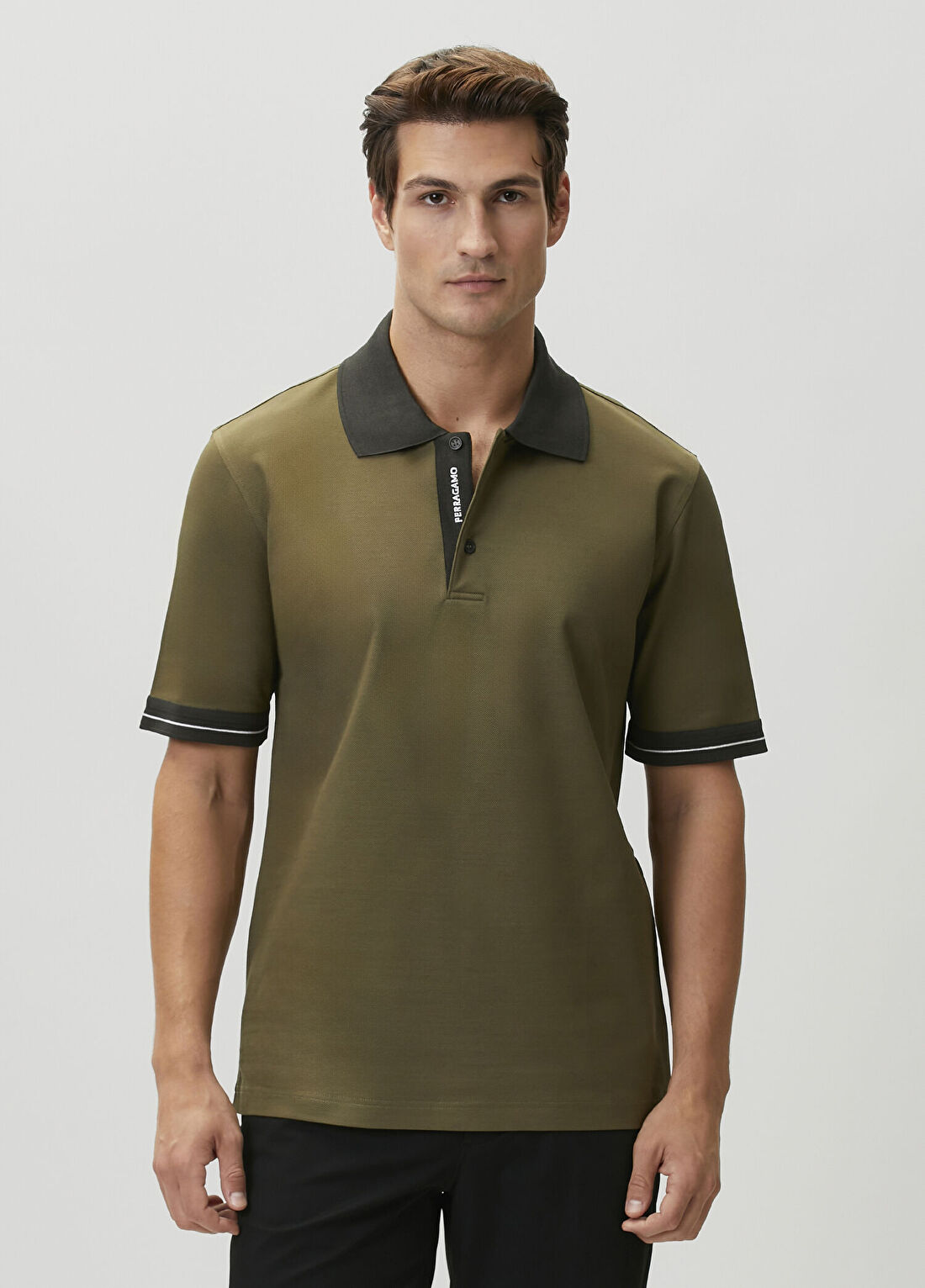 Ferragamo Haki Polo Yaka T-shirt