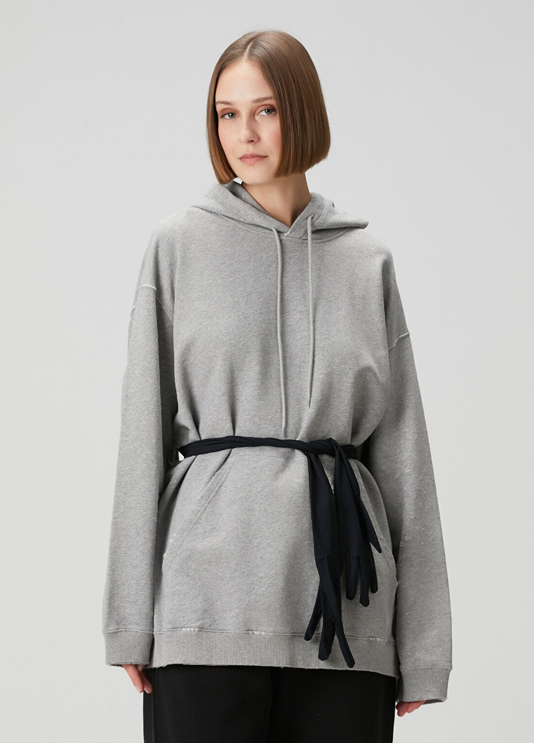 MM6 Maison Margiela Gri Kapüşonlu Mini Sweatshirt Elbise görsel 3