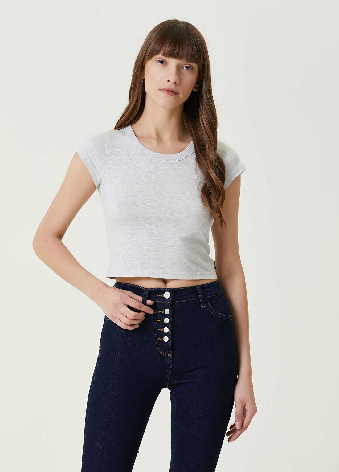 Dare London Rustic Gri Pamuklu Kadın T-shirt görsel 3