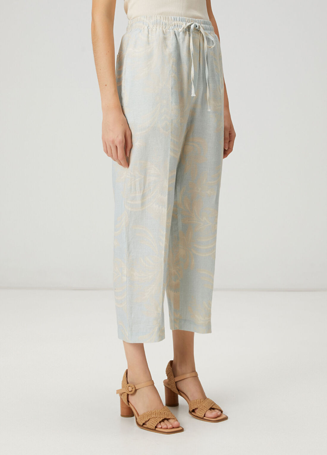 Beymen Club Mint Floral Desenli Slouchy Keten Pantolon görsel 4