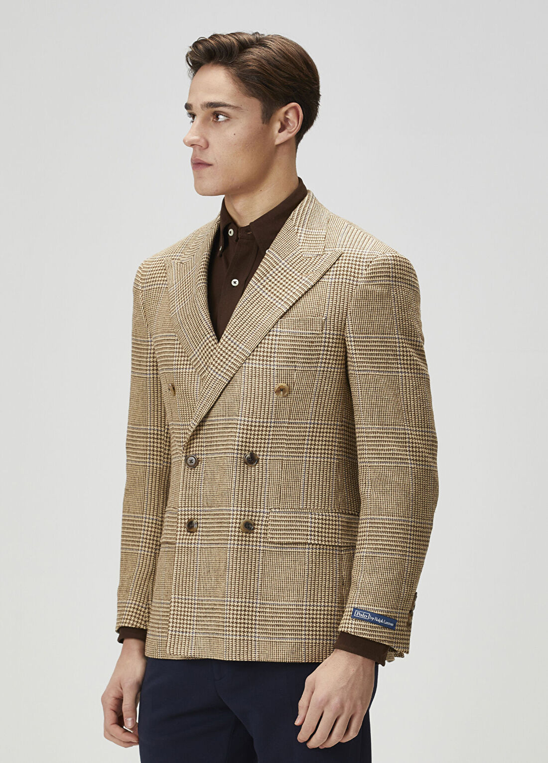 Polo Ralph Lauren Kahverengi Ekose Desenli İpek Kruvaze Blazer görsel 3
