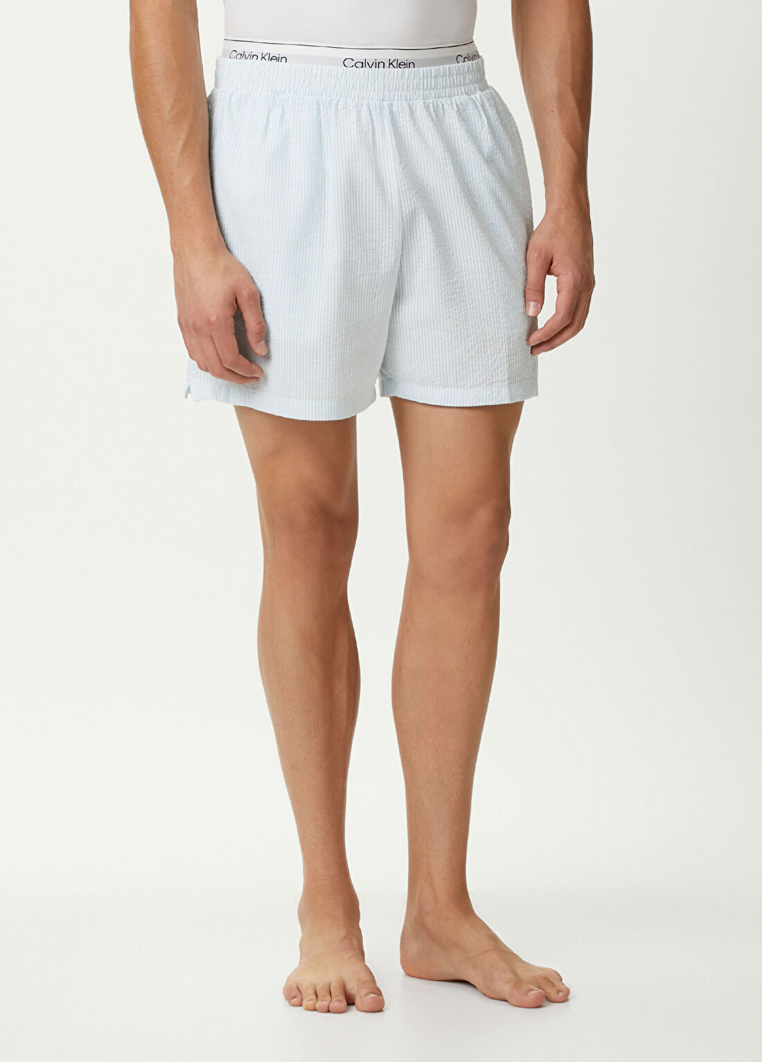 Calvin Klein Mavi Çizgi Desenli Gofreli Pijama Altı görsel 2