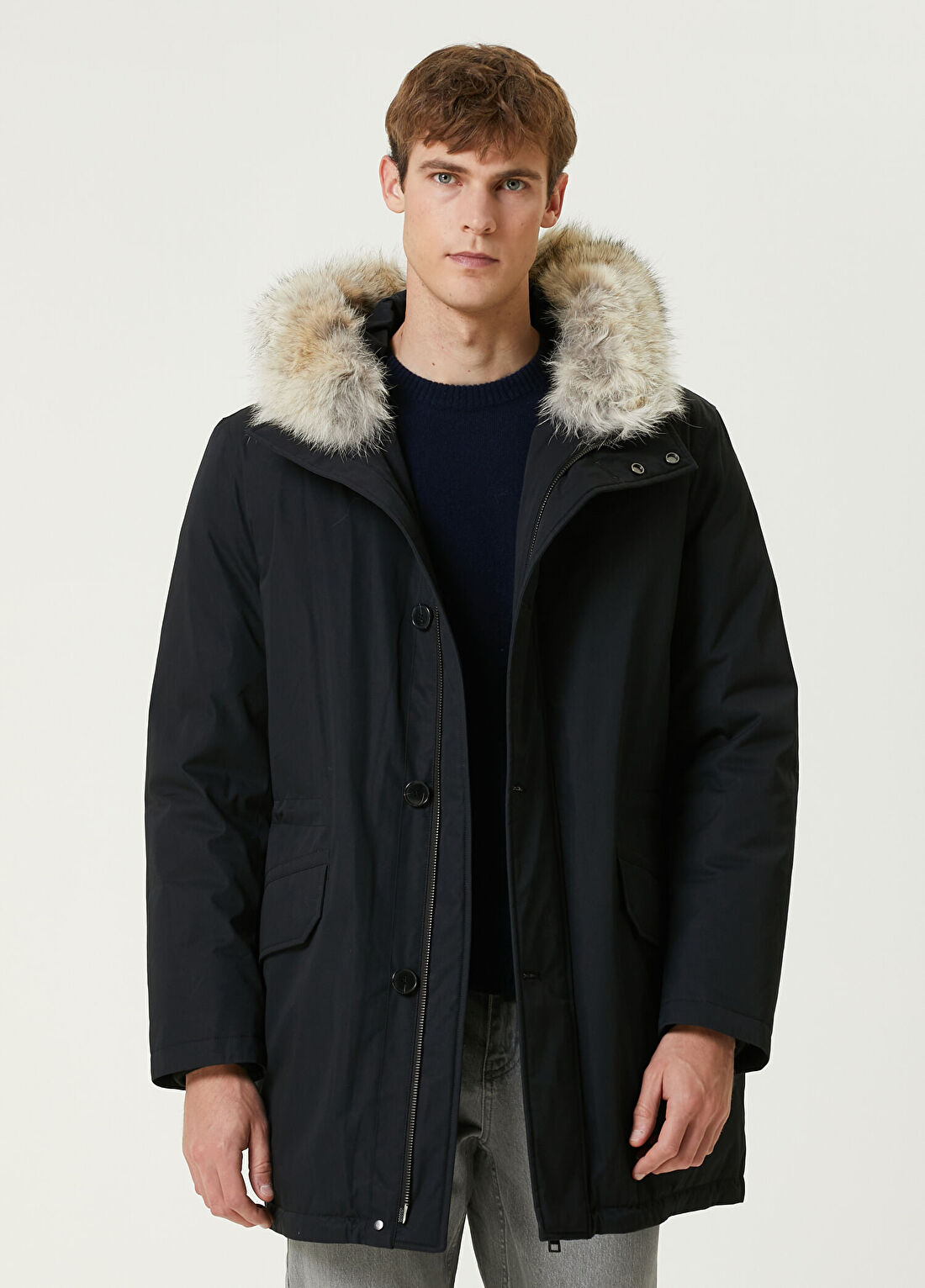 Yves Salomon Siyah Kapüşonlu Parka