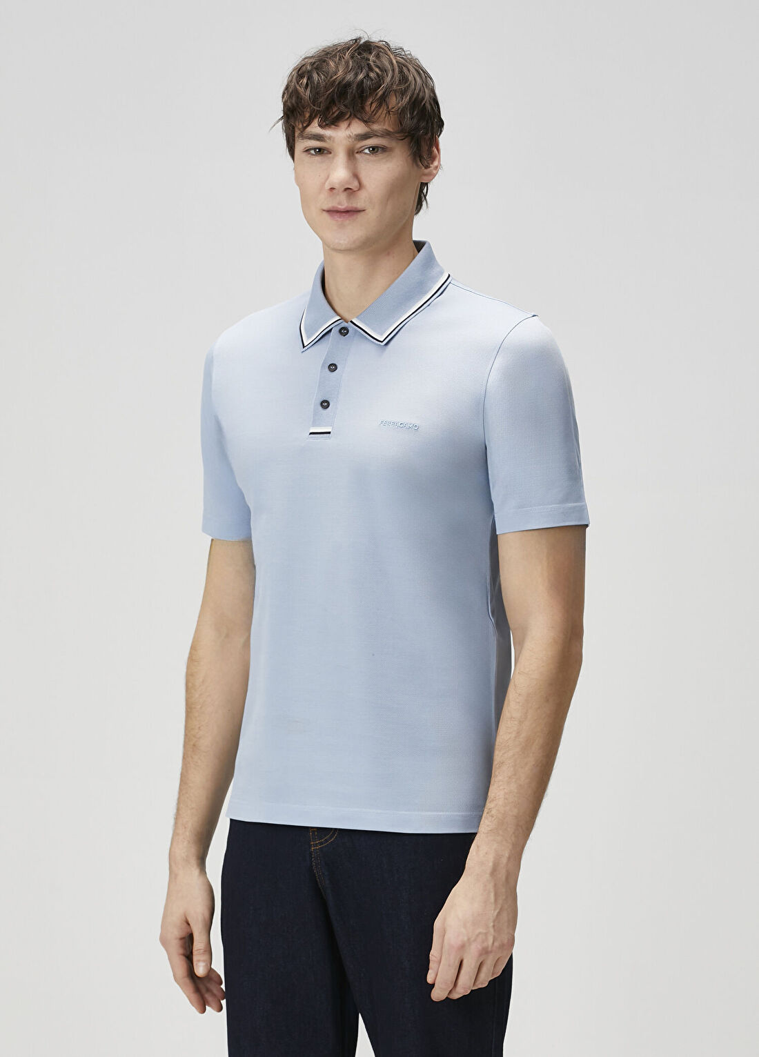 Ferragamo Mavi Polo T-shirt görsel 3