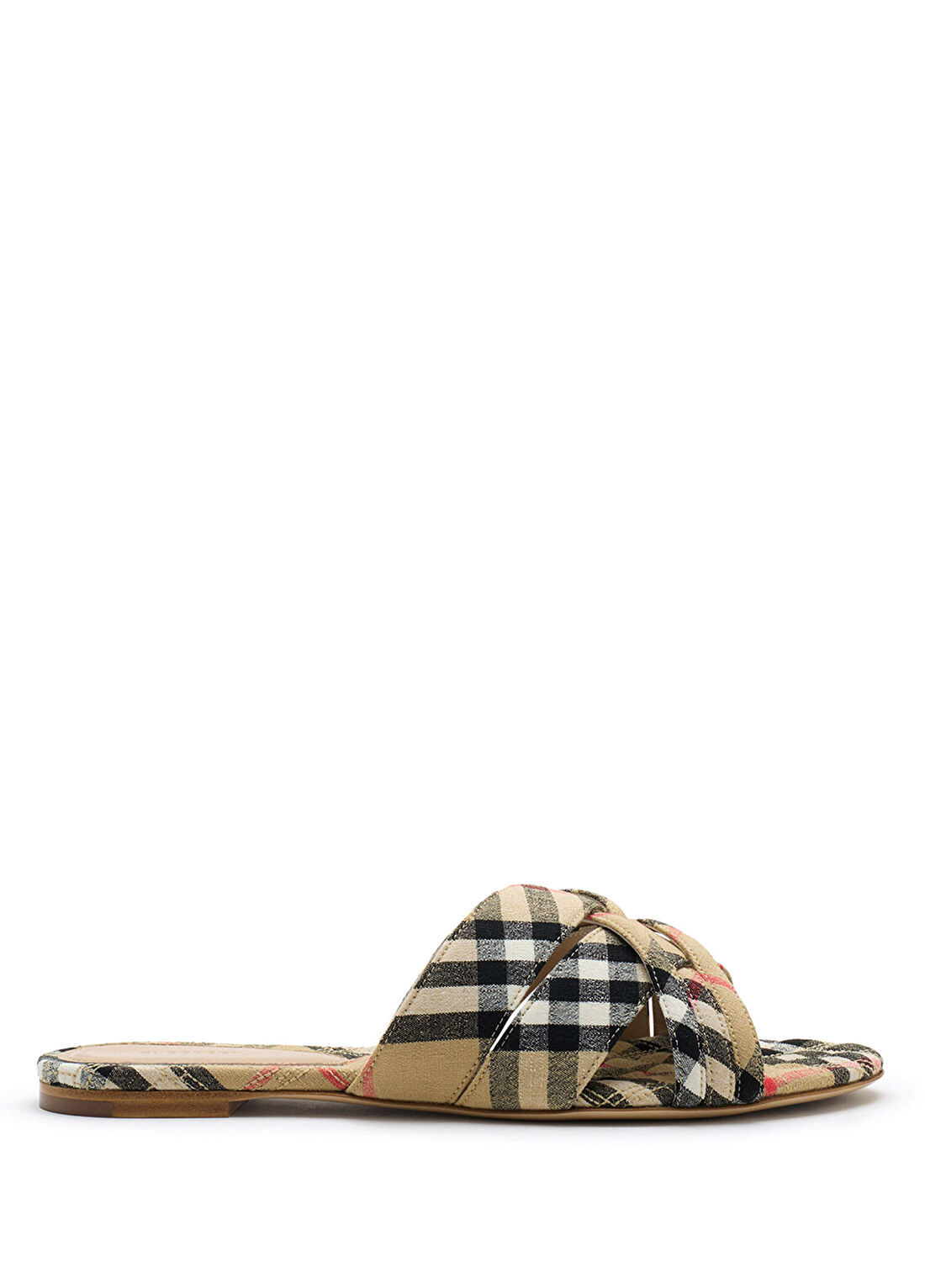 Burberry Check Cabana Bej Ekose Desenli Keten Kadın Terlik