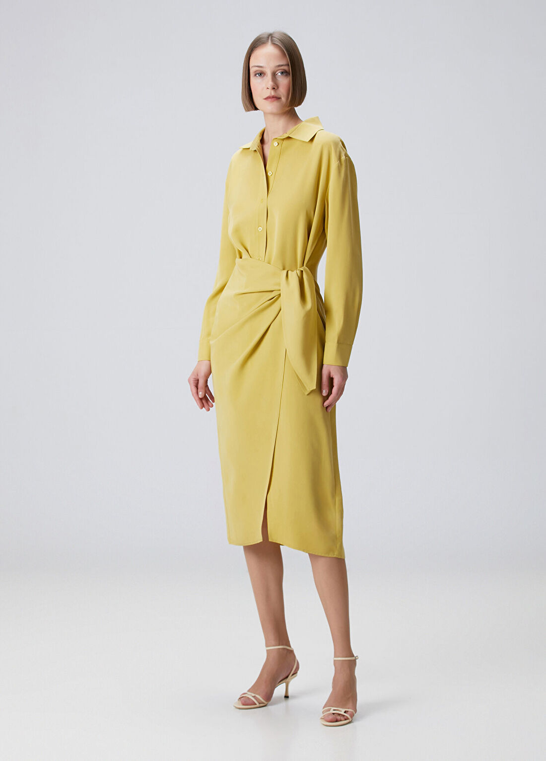 Beymen Collection Yağ Yeşili Midi Anvelop Gömlek Elbise görsel 4