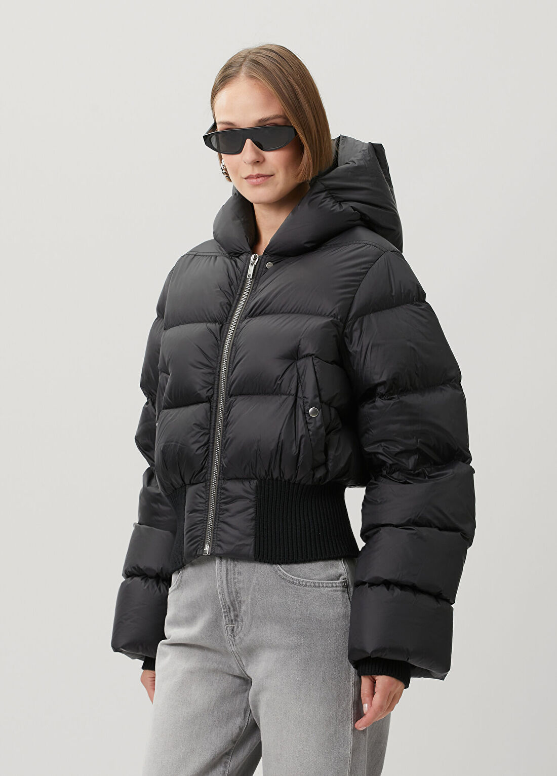 Rick Owens Siyah Kapüşonlu Puffer Mont