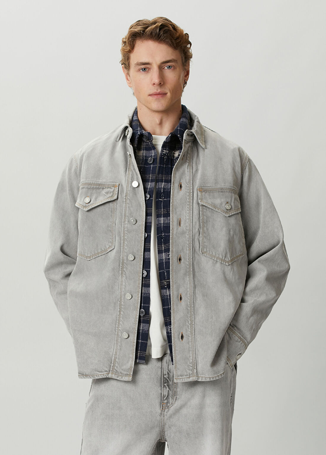 AllSaints Albin Gri Denim Gömlek