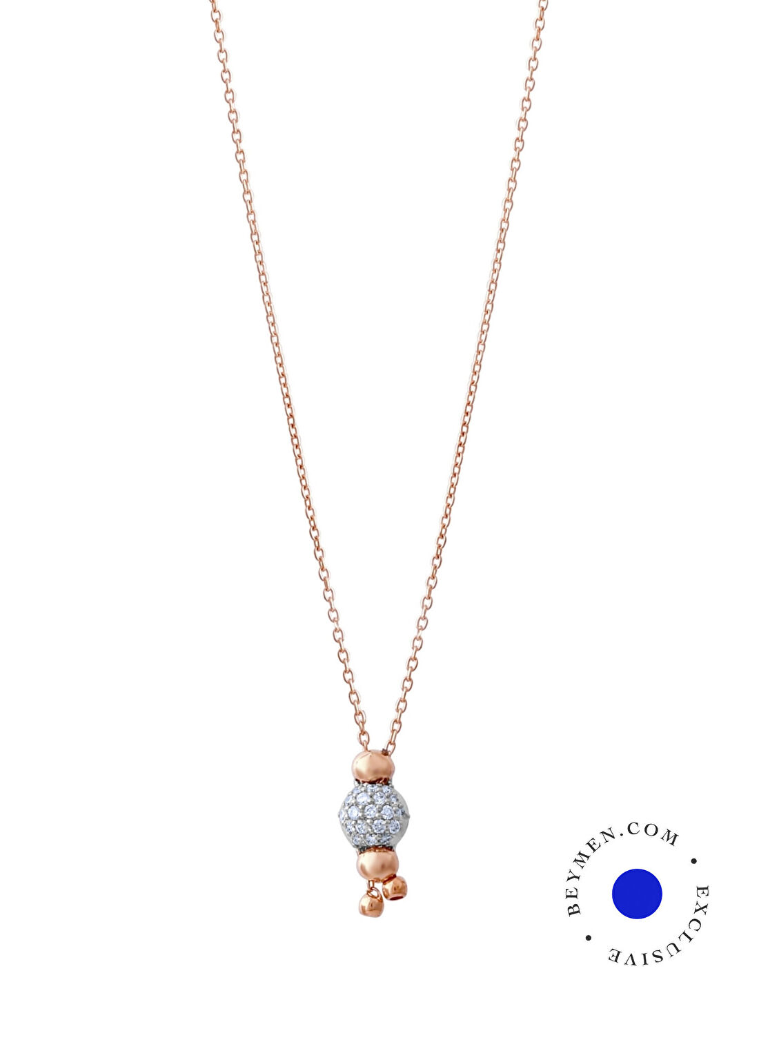 Safir Mücevher Luna Pırlanta Taşlı Rose Gold Altın Ayarlanabilir Kadın Y Kolye