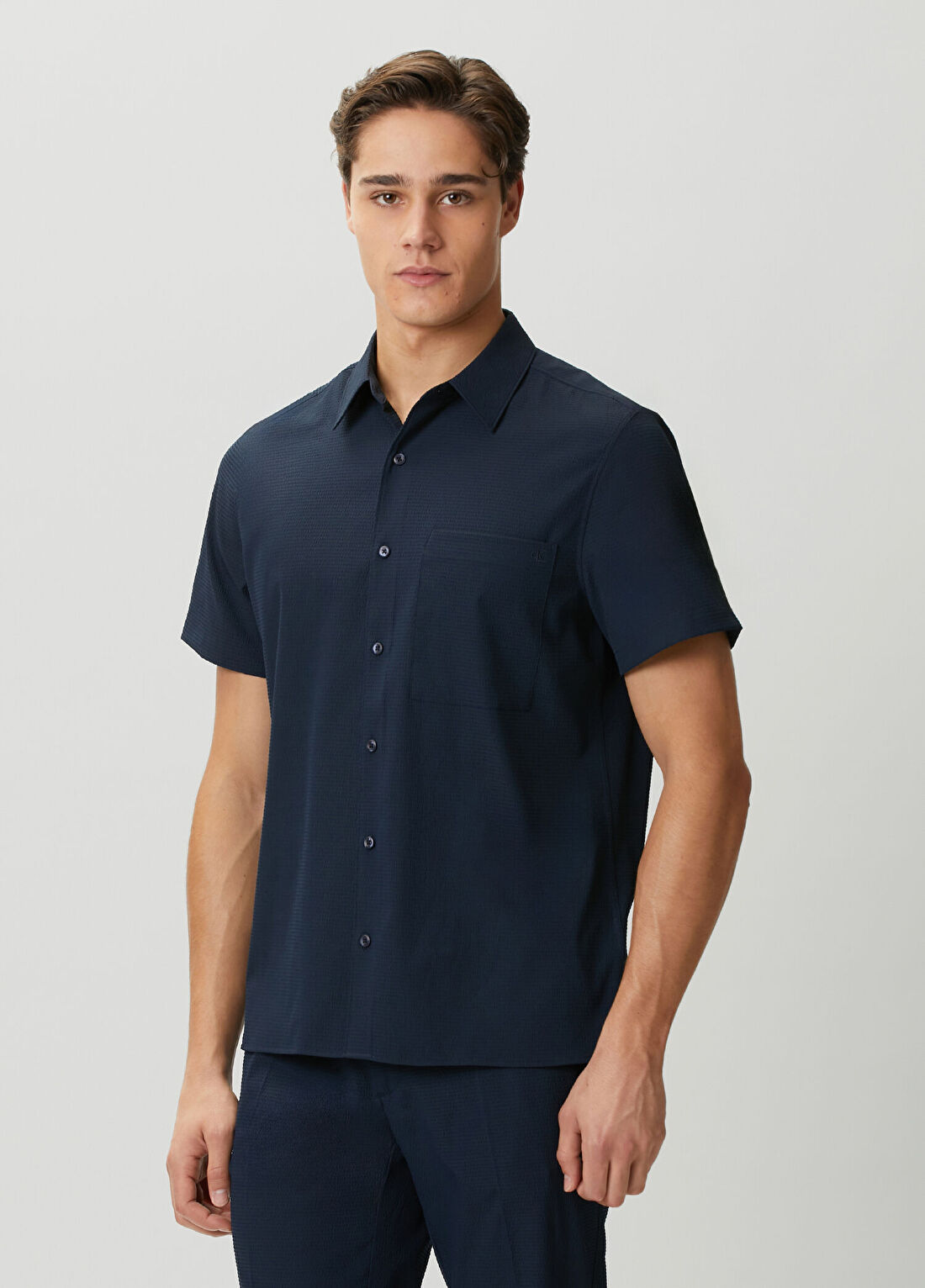 Calvin Klein Mavi Gofreli Kısa Kollu Gömlek görsel 3