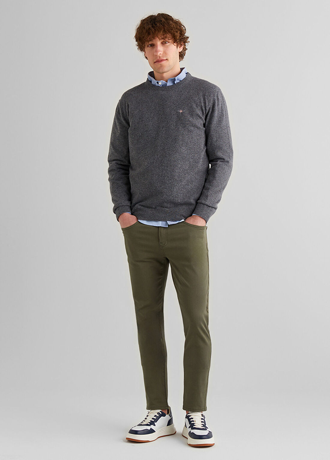 Gant Gri Yuvarlak Yaka Regular Fit Erkek Kazak görsel 3